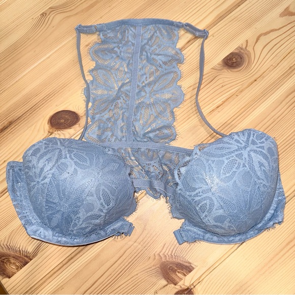 Victoria Secret PINK Date Racerback Push up Front Close Bra Lace 36B Blue - Picture 6 of 6